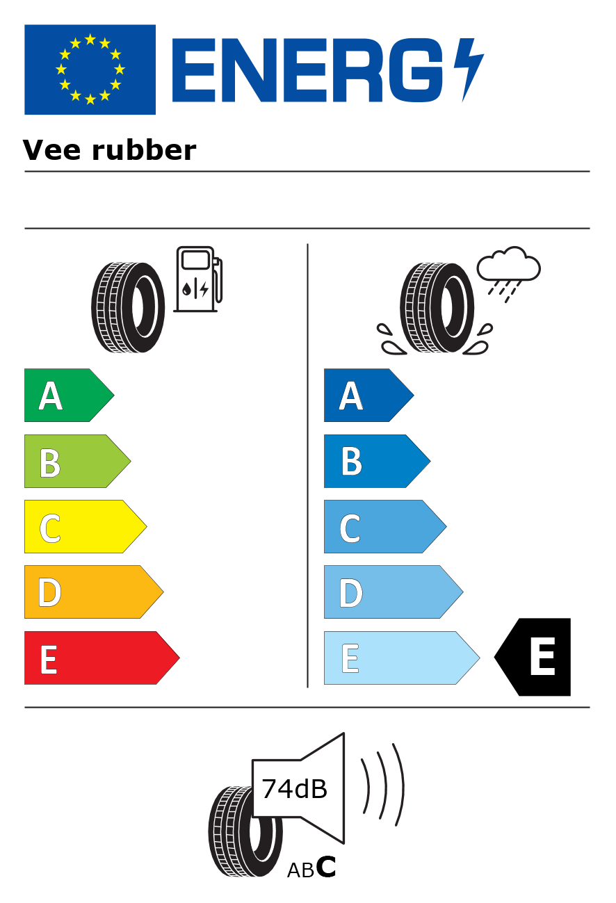 Etichetta energetica per Pneumatico VEE RUBBER 145/80 R13 75T VTR398 M+S Panda